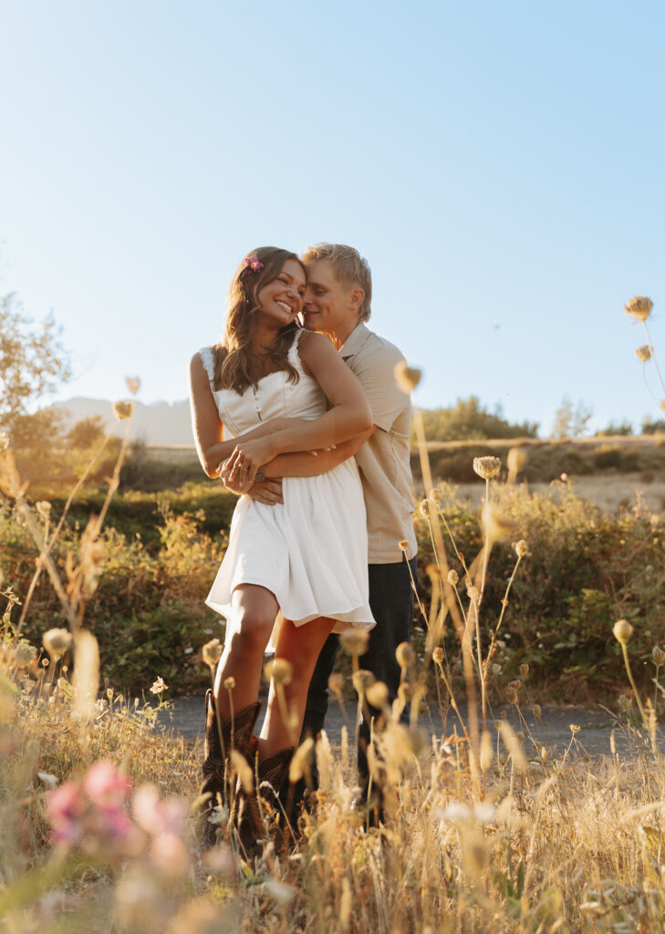 Columbia River Gorge engagement session with natural, candid moment