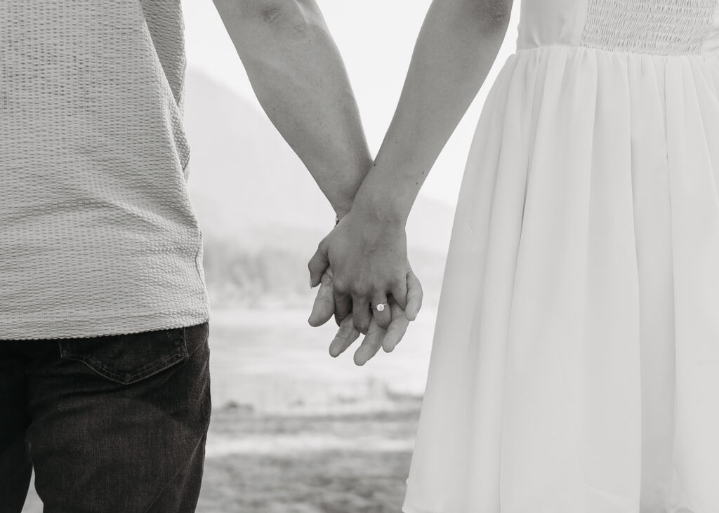 Outdoor engagement session with river and forest in the Pacific Northwest
