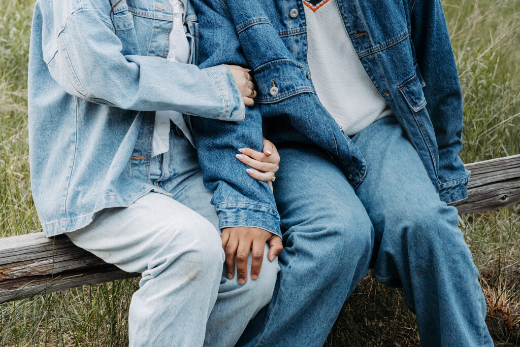 Couple leaning in lovingly during Yosemite photos