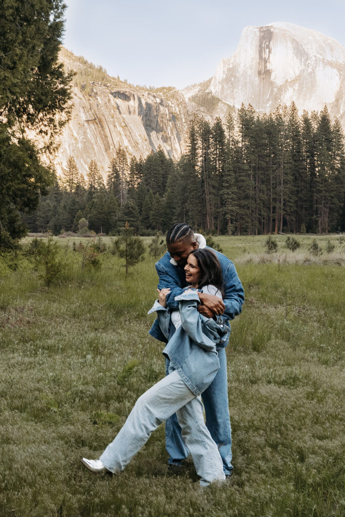 Yosemite engagement session with Half Dome at golden hour