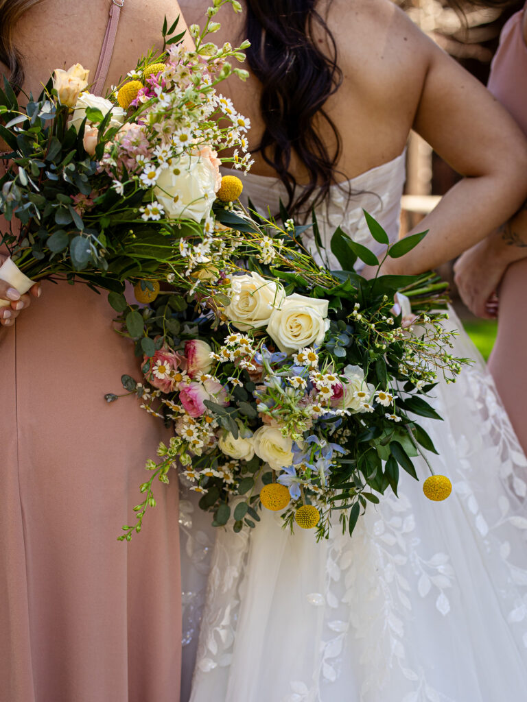 Close-up of the bride holding her bouquet